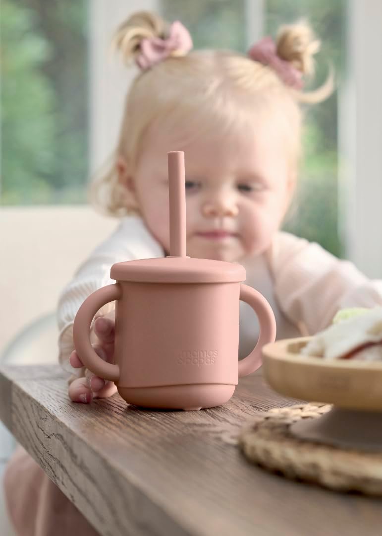 Mamas & Papas 4 in 1 Silicone Sippy Cup/Snack Pot for Baby Weaning, Easy-Grip with Handles, Food Grade Silicone, BPA-Free, Leak Proof Lid for Ages 6-18 Months - Melba