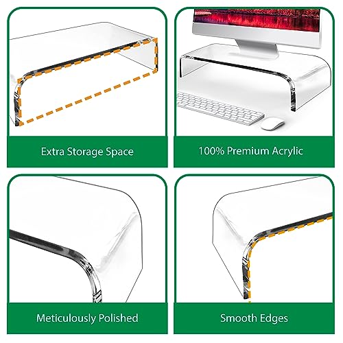 Mnixy AMT Premium Acrylic Monitor Stand - Clear Monitor Riser