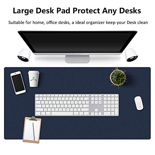 Bonshine Large Desk Pad, Non-Slip Pu Leather Desk Mouse Pad Waterproof Desk Pad Protector, Dual-Side Use Desk Writing Mat For Office Home, 80Cm X 40Cm, Navy Blue&Yellow