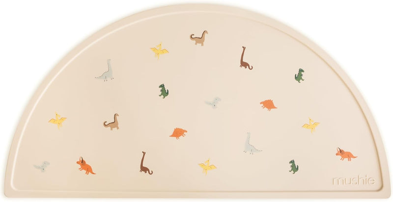 Silicone Placemat for Baby Food - Non-Slip Mat with Classic Patterns, BPA-Free, Easy-Clean Dishwasher Safe Dining Mat for Toddlers - Black Daisy - Dinosaurs