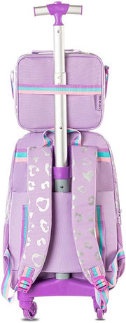 4-wheel Trolley 17" School Bag Set of 3 w/Lunch Bag and Pencil Pouch - Love Purple