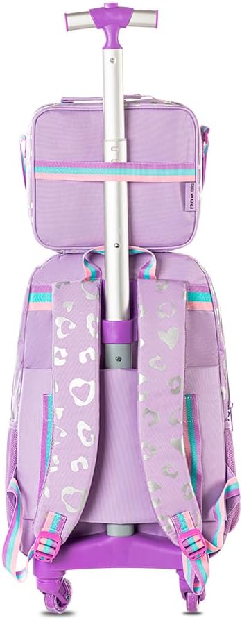 4-wheel Trolley 17" School Bag Set of 3 w/Lunch Bag and Pencil Pouch - Love Purple