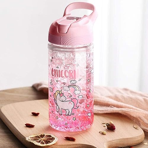 X Spring Water Bottle for Kids - Pink Unicorn Design With Straw and Safety Lock, 400ML Capacity for School Girls