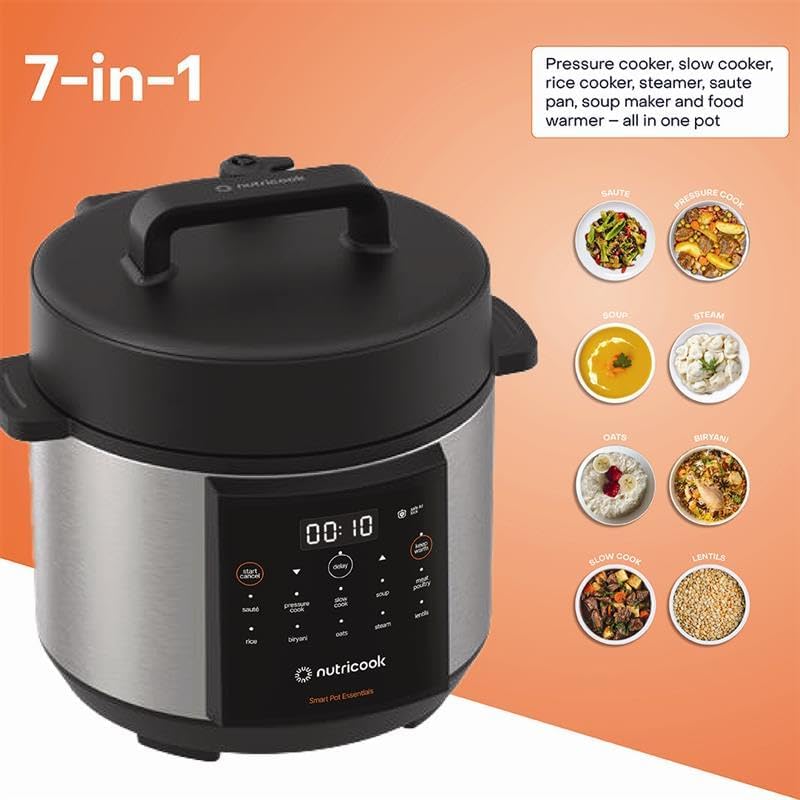 Nutricook Smart Pot 2 Rice Cooker, Steamer, Sauté Pot, Yogurt Maker & More,9 In 1 Electric Pressure Cooker, Slow Cooker,6 Liters, 12 Smart Programs With New Smart Lid