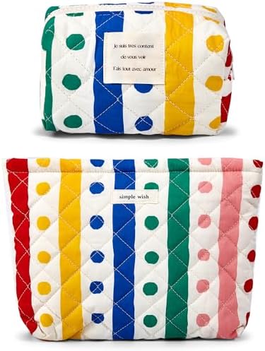 Sminra Floral Makeup Bag Large Cotton Quilted Cosmetic Makeup Bag Organizer, Aesthetic Portable Pouch Purse Toiletry Bag for Women Girls Travel accessories(Blue Floral-L)