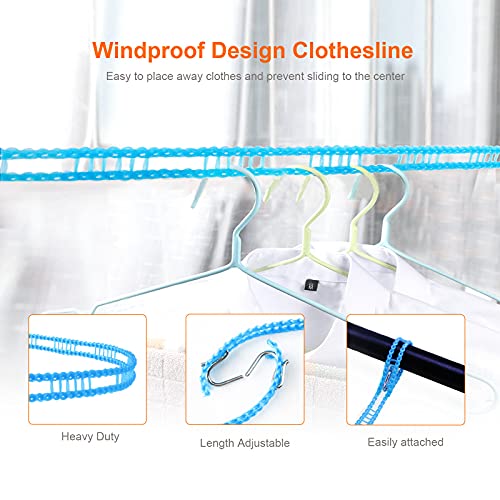 Clothesline, Windproof Non-slip Camping Clothesline, Durable Travel Clothes Line Rope, Portable Clothes Drying Line, Heavy Duty Laundry Line, Length Adjustable Clothing Line Outdoor Indoor, 16.4 Feet