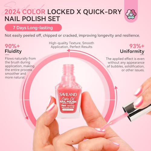 SAVILAND 6pcs Ombre Nail Polish Sets: Charm Pink Blue Gold Purple Ombre Summer Nail Polish Colors Air Quick Dry Nail Polish Plant-base Castor Oil Natural Nail Polish Sets for Women Gift Home Manicure