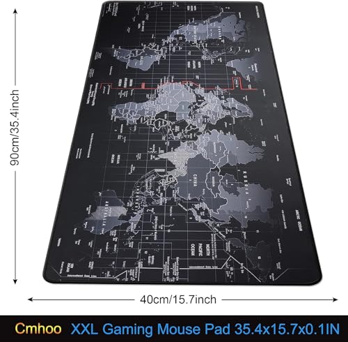 SKY-TOUCH Gaming Mouse Pad 90x40cm, Anti-Skid Mouse Mat, World Map Mousepad Rubber Base and Stitched Edges for Gamers Office