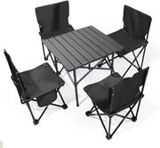 YU WELL Portable Roll-Up Camping Table with 4 Chairs, Lightweight Aluminum Folding Picnic Table Set with Carry Bag, Waterproof, Rust-Resistant Outdoor Table & Chair for Camping 95X55X50CM Black - Black Table 53X50X50CM With 4 Chairs