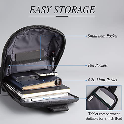 Kingsons Sling Bag Small Crossbody Backpack for Men Waterproof Chest Shoulder Bags Casual Daypack for Travel Cycling, Ks3211, Small, Stylish Simple Black Sling Bag