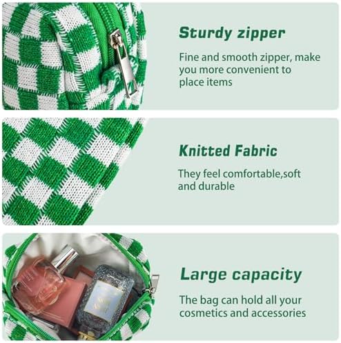 ZLFSRQ 3Pcs Checkered Makeup Bag for Women Large Cosmetic Bag Set Travel Toiletry Bag Makeup Pouch Bag for Purse Pink Zipper Storage Bag Organizer Cute Small Aesthetic Girls Car Essentials Bag