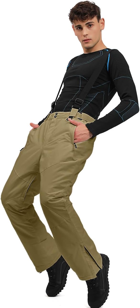 YEEFINE Men's Waterproof Snow Pants Insulated Outdoor Ski Pants Winter Warm Detachable Suspender Snowboard Bibs