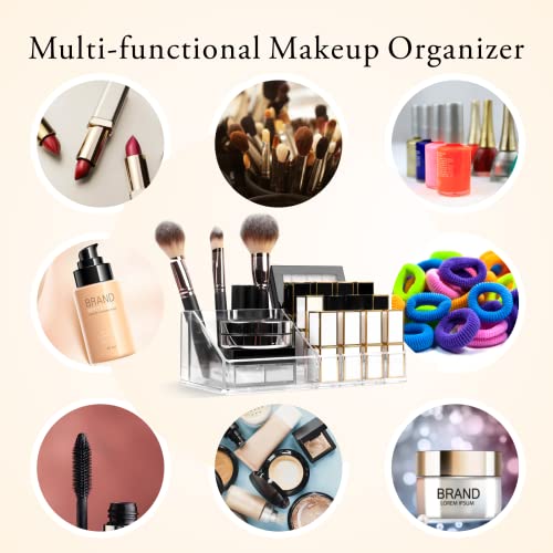 Baytion Makeup Organizer Lipsticks Organizer,Acrylic Cosmetic Storage with 16 Slots,Cosmetic Brush,Skin Care Product and Lipsticks Holder for Bathroom&Bedroom