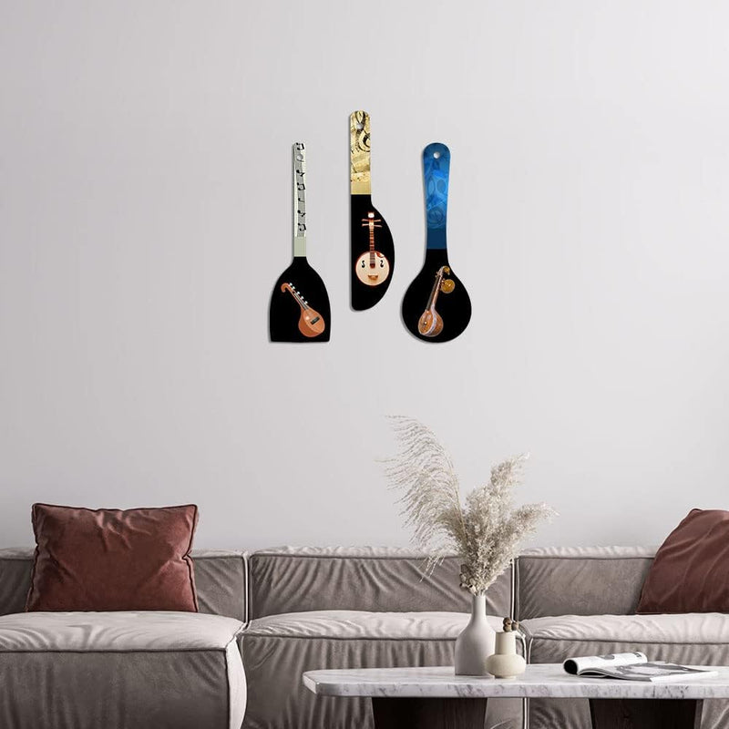 Artvibes Rajasthani Culture Wooden Wall Hanger for Home | Office | Living Room | Gift | Modern Decoration Items | Kitchen Wall Decor | Home Decor Hanging Items (WH_5012N), Set of 3
