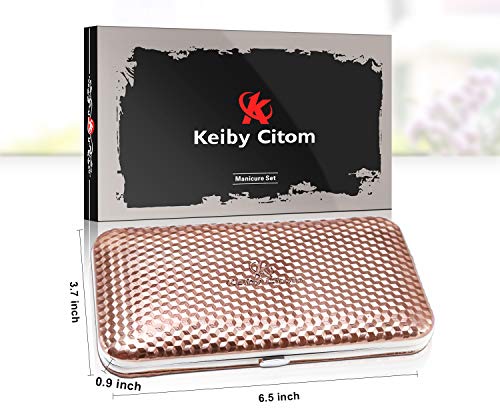 Keiby Citom Manicure Set Professional Nail Clippers Kit Pedicure Care Tools- Stainless Steel Grooming Kit 12Pcs for Travel or Home (Rose Gold)