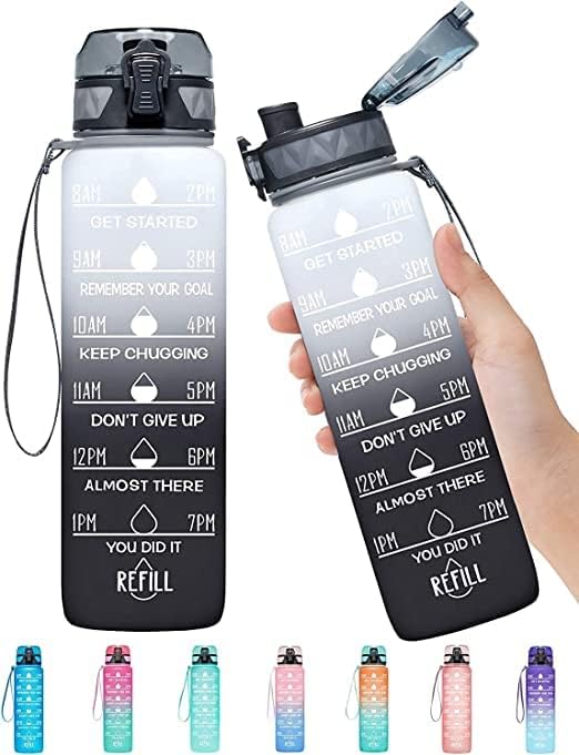 ECVV Motivational Large Water Bottle 1L Tritan Plastic Water Bottle With Time Markers, Leak Proof Water Bottle For Kids, School Water Bottles (MULTICOLOR)