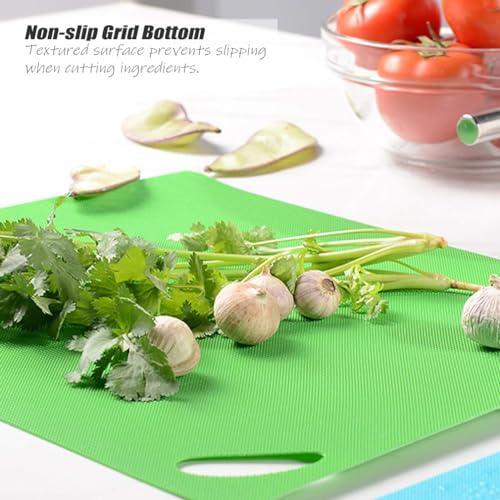 4Pcs Chopping Boards Cutting Board Multipurpose Colored Mats Anti-Skid Chopping Board Set Easy Hanging Boards with Colored Food Icons, Multipurpose, Dishwasher Safe Material (4 Colors)