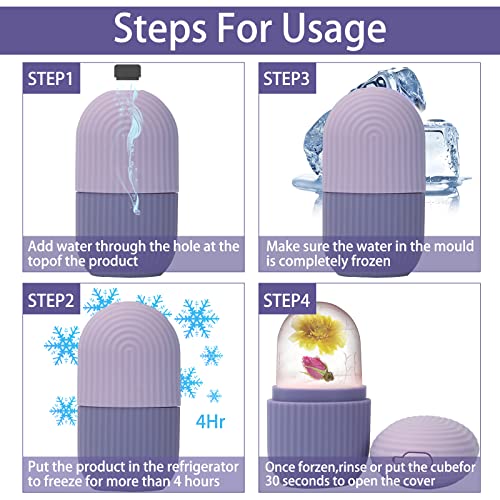 XHJRI Ice Face Roller Massager,Ice Cube Roller for Face, Eyes and Neck Naturally Conditioning and Skin Care,De-Puff Eye Bags,Reduce Migraine Pain,Reusable Massage Silicone Ice Mold (Purple)