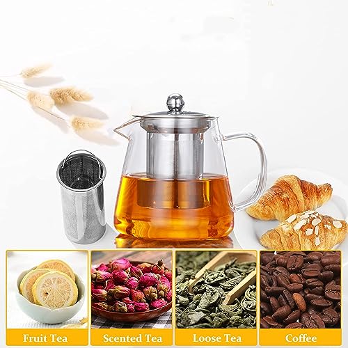 TAPIT Glass Tea Pot, Borosilicate Glass Tea Kettle for Loose Leaf Tea, Transparent Teapot with Stainless Steel Removable Infuser, Microwavable, Dishwasher and Stovetop Safe (750ml-Round)