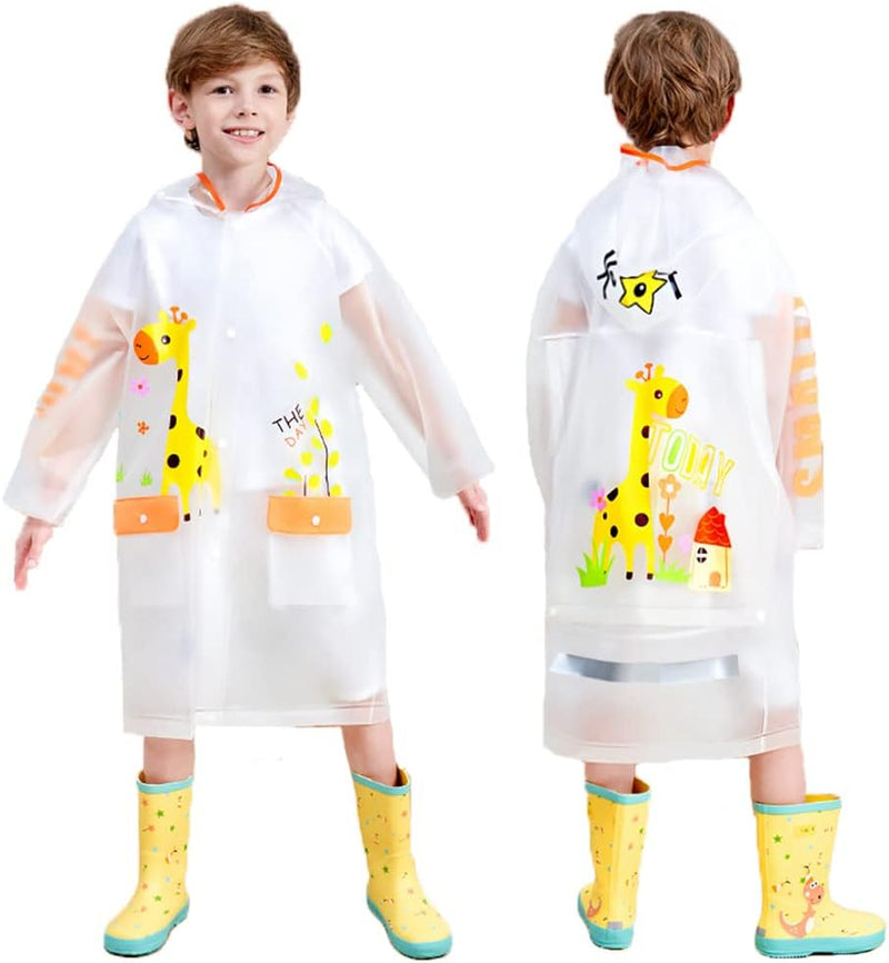 Children's raincoats, Cartoon Kids Rain Jacket, Boys Girls Hooded Rain Poncho Outdoors Kids Transparent Raincoat Student Rain Suit Waterproof Durable Windbreaker - Yellow
