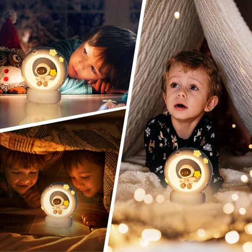NALACAL Astronaut LED Bedside Night Light for Kids, USB Rechargeable Touch Lamp with 3-Levels Dimmable Brightness, Ideal Bedroom Decor and Gift for Birthdays, and More (White)