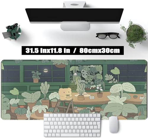 NALACAL Cute Desk Mat Kawaii Bear XL Large Gaming Mouse Pads Desk Mats Pads on top of Desks Mousepad Cute Anime Plant Desk Protector 31.5x11.8 in Aesthetic Brown and Green Forest Keyboard Pad