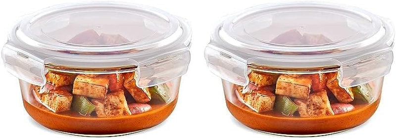 BOROSIL KLIP-N-STORE ROUND GLASS STORAGE CONTAINER WITH AIR TIGHT LID FOOD STORAGE CONTAINER MICROWAVE SAFE CONTAINER 620 ML - 620 ML (Pack of 2)