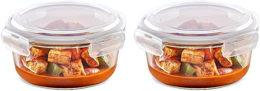 BOROSIL KLIP-N-STORE ROUND GLASS STORAGE CONTAINER WITH AIR TIGHT LID FOOD STORAGE CONTAINER MICROWAVE SAFE CONTAINER 620 ML - 620 ML (Pack of 2)