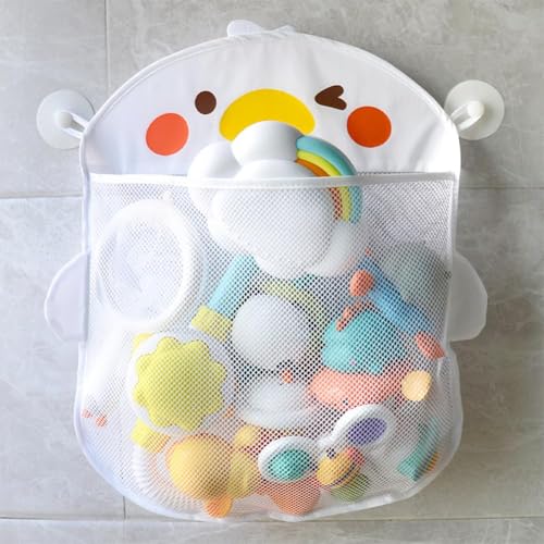 NALACAL Large Mesh Bath Toy Organizer, Quick Dry Bathtub Toy Storage for Baby Shower, Hanging Toy Holder with 2 Suction Cups, Waterproof and Mold-Resistant Bathroom Storage for Kids' Bath Toys