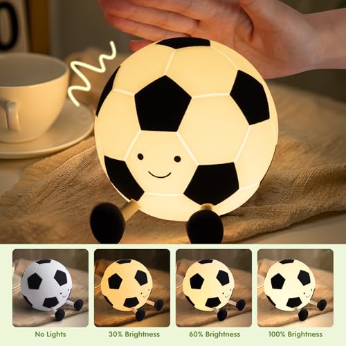 YISUN Soccer Night Light for Boys Light Up Football Lamp Dimmable Rechargeable Silicone Night Light Home Decor Birthday Christmas Gifts for Kids