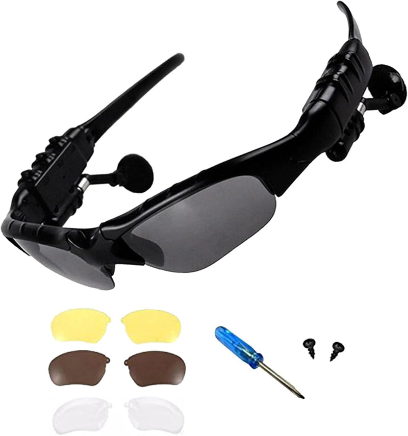 Khazna Wireless Bluetooth Sunglasses Anti-ray Stereo 4.1 Music Bluetooth Headphones for Men Support Both Headset and Hands-Free for All Kinds of Cell Phones (black-gray)