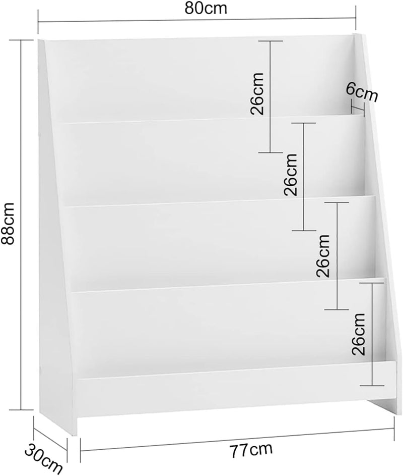Book Shelf Kids Children's Bookshelf Corner Storage Bookcase Rack with 4 Shelves and 1 Open Compartment Toddler Book Stand Toy Organizer for Kids Room,Playroom, Bedroom,ارففKMB32-W - White-standard