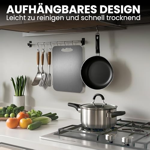 BEHE Stainless Steel Chopping Board, Made in Germany, Hygienic Chopping Board, Cutting Board, Non-Slip for the Kitchen, Food-Safe, Antibacterial and BPA Free (Set of 1 without Handle)