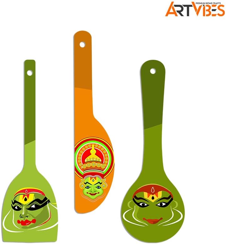 Artvibes Rajasthani Culture Wooden Wall Hanger for Home | Office | Living Room | Gift | Modern Decoration Items | Kitchen Wall Decor | Home Decor Hanging Items (WH_5012N), Set of 3