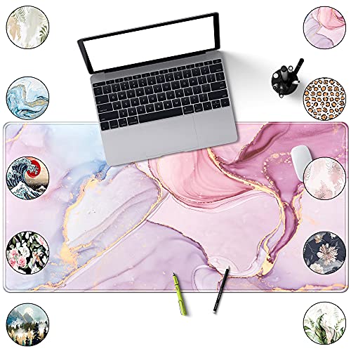 Desk mat XXL Mouse pad, Pink Rose Gold Marble Office Supplies and Accessories Decor Office for Women 31.5X15.75in,Stitched Edges Smooth Surface and Non-Slip Rubber Bottom,Large Mouse pad for Desk …