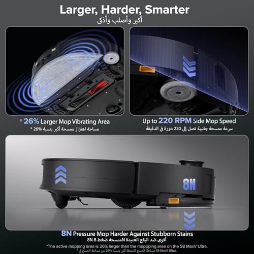 roborock Saros 10 Robot Vacuum and Mop, 22,000Pa Suction, AI Obstacle Avoidance, 3.14-inch Ultra Thin, Auto Detachable Mop, Zero Tangling Main Brush, Hot Water Mop & Dock Self Cleaning, Pet Friendly