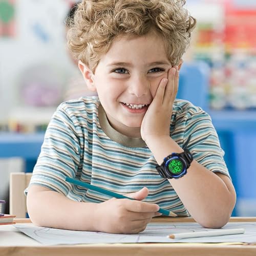 Kids Watch, Boys Watch, Digital Sport Outdoor Multifunctional Chronograph LED 50 M Waterproof Alarm Calendar Analog Watch, for Children with Silicone Band, Kids Gift, for 3-15 Year Old Boys(1 Pack)