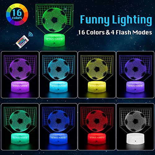 Football 3D Illusion Lamp, Football Gifts for Boys Girls, 3D Night Light with 16 Colors Change Remote Control Decorative Desk Lamp Creative Birthday Christmas Gift Sports Fans Toys (Football 3)