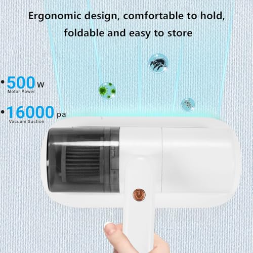 TDOO Mite Remover, Foldable Mattress Vacuum Bed Vacuum Cleaner with 16Kpa Suction HEPA Filter UV-C Light & Pulsation Pad, Deep Cleaner Effectively Clean Up Bed, Mattresses, Pillows, Sofa