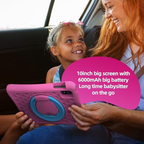 Plimpton 2025 Upgrade Kids Tablet Android 14 10-Inch, Google Kids Space with ikids, 8-core, 4, Parental Controls, Toddler Tablet with EVA Shockproof Case, Kids20 (Pink)