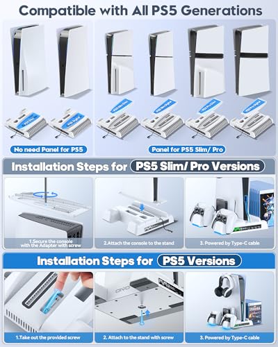OIVO PS5 / PS5 Slim Stand and Cooling Station With RGB LED Controller Charging Station for Playstation 5 Console, Controller Charger, Accessories With 3 Level Cooling Fan