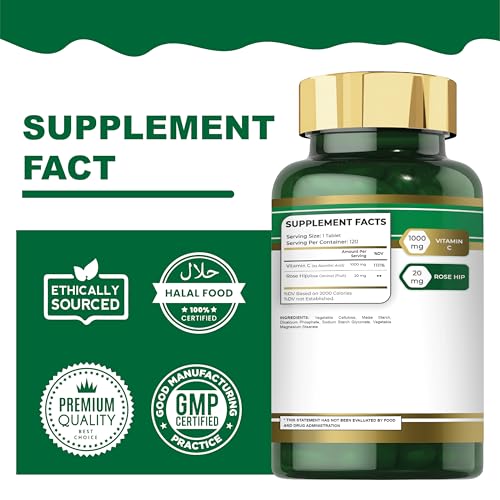 Folfar Vitamin C - 1000mg (120 Tablets) With Rose Hips| Antioxidant Protection, Boost Immune System & Supports Healthy Skin| 120 Daysâ€™Supply Ascorbic Acid Supplement | Non- GMO, Gluten Free