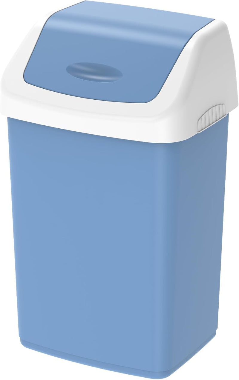 Cosmoplast 20L Flip-Top Waste Bin With Swing Lid, Pearl Grey - 46 Liters Sky Blue