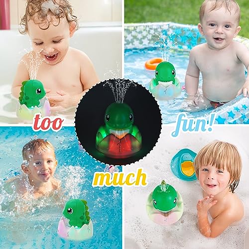 TERRIFI Baby Bath Toys, Light Up Squirt Dinosaur Bath Toys for Kids, Rechargeable Water Spray Bathly Sprinkler Automatic Floating Fountain Bath Toy Pool Bathroom Toy for Baby