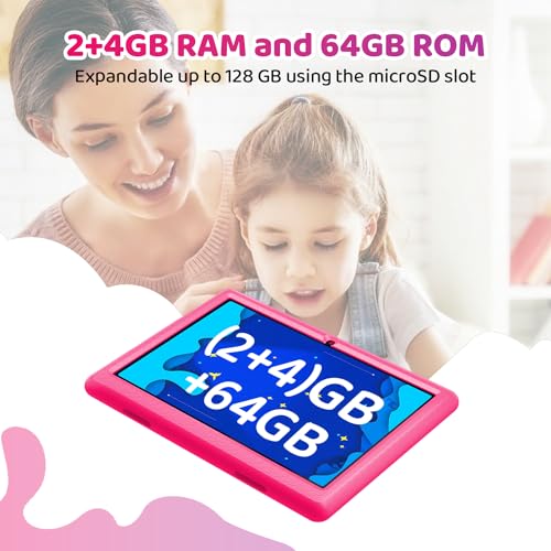 Pswarfd Kids Tablet 10.1 Inch Android 13 Quad-core 64 GB ROM 1280x800 IPS Touchscreen Parental Control Tablet PC with Shockproof Case (Pink)