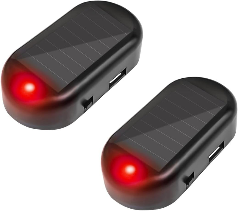 2PCS Car Solar Power Simulated Dummy Alarm, Anti-Theft LED Flashing Security Light Fake Lamp, Auto Warning Interior Safety Lights with USB Charger Port, Car Accessories for Most Cars (Blue/2PCS)