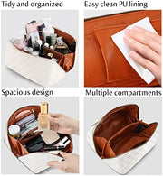 ALEXTINA Large Capacity Travel Cosmetic Bag - Portable Makeup Bags for Women Travel Toiletry Bag Waterproof Leather Checkered Makeup Organizer Bag, Roomy Cosmetic Bag for Women and Girls, Black,