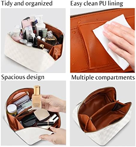 ALEXTINA Large Capacity Travel Cosmetic Bag - Portable Makeup Bags for Women Travel Toiletry Bag Waterproof Leather Checkered Makeup Organizer Bag, Roomy Cosmetic Bag for Women and Girls, Black,