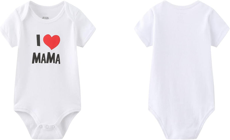 MAMIMAKA Unisex-Baby 2-pack Solid One-Piece Newborn Twins I Love Papa I Love Mama Bodysuits 0-24Months Boys and Girls
