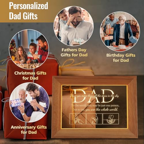 Azonee Dad Birthday Gifts from Daughter Son, Dad Gifts for Men Night Warm White Light Frame with Grateful Sayings Giftsï¼ŒBedroom Decor for Birthday Fathers Day Presents